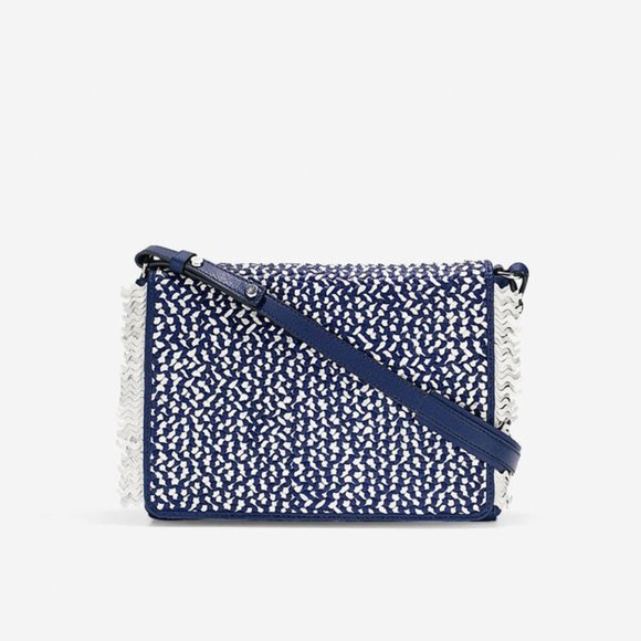 Cole Haan Ziva Woven Blue White Fringe Shoulder Bag Purse - Picture 1 of 10